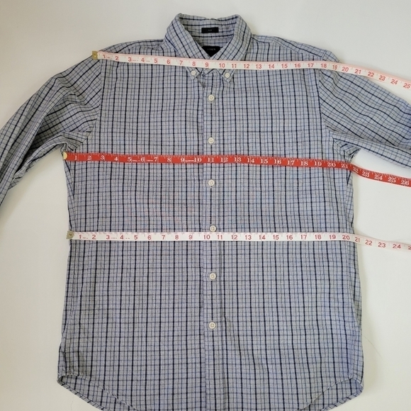 J. Crew Mens Large Blue White Plaid Check Long‎ Sleeve Button Down Shirt Cotton - Picture 10 of 14